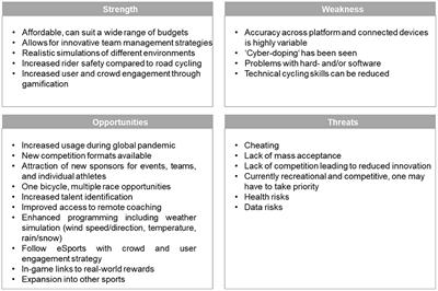Virtual Training of Endurance Cycling – A Summary of Strengths, Weaknesses, Opportunities and Threats